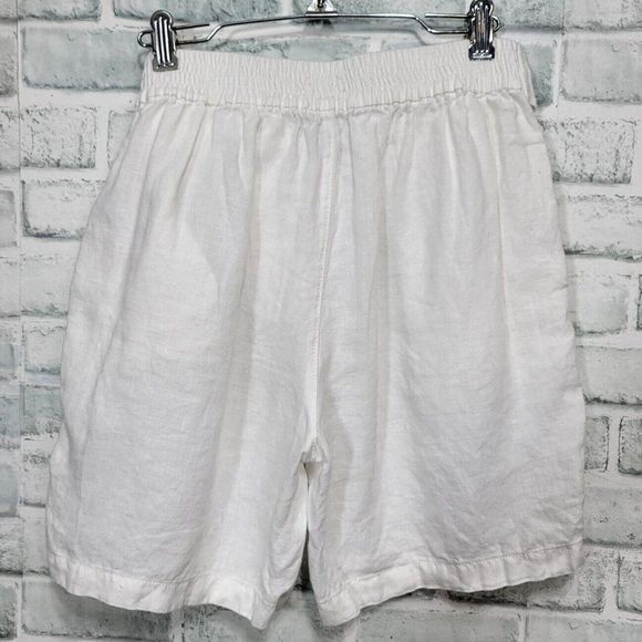 H By Halston Womens S White Linen High Rise Shorts Tie Sash Half Belt Summer - Picture 2 of 5